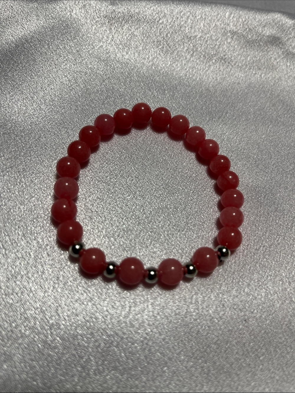 Pink Beaded Stretch Bracelet with Silver Accent Beads